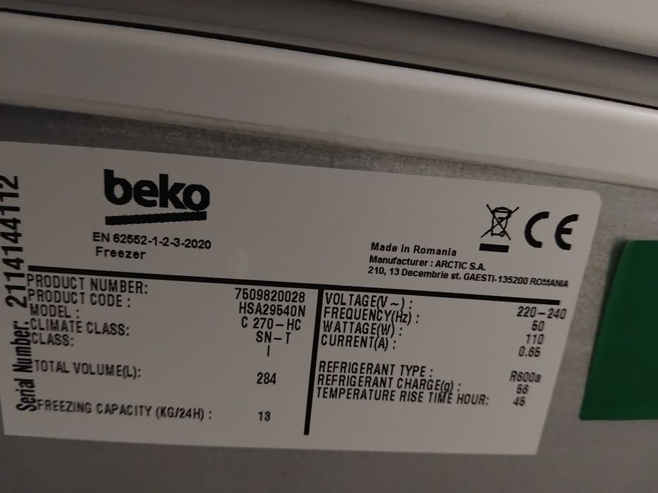 Lada frigorifica BEKO 284L