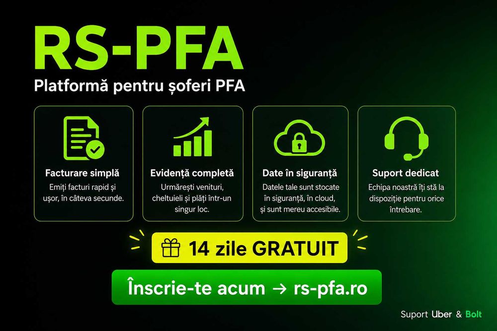 PFA Uber Bolt Infiintare Gestiune completa 14 ZILE GRATUIT