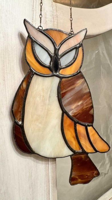 Винтидж, ръчно изработен бухал, техника витраж. Декорация.