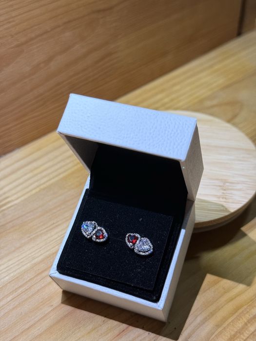 Cercei Pandora argint, model cu 2 inimi de zirconiu