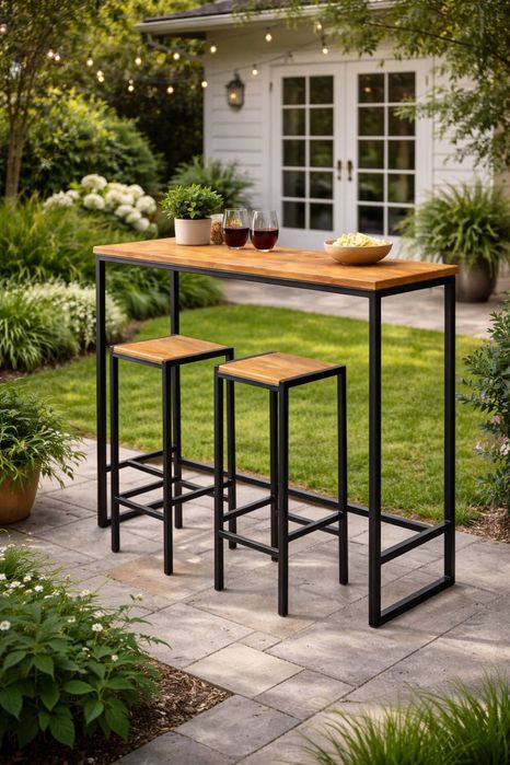 Метална бар маса с два стола нов комплект