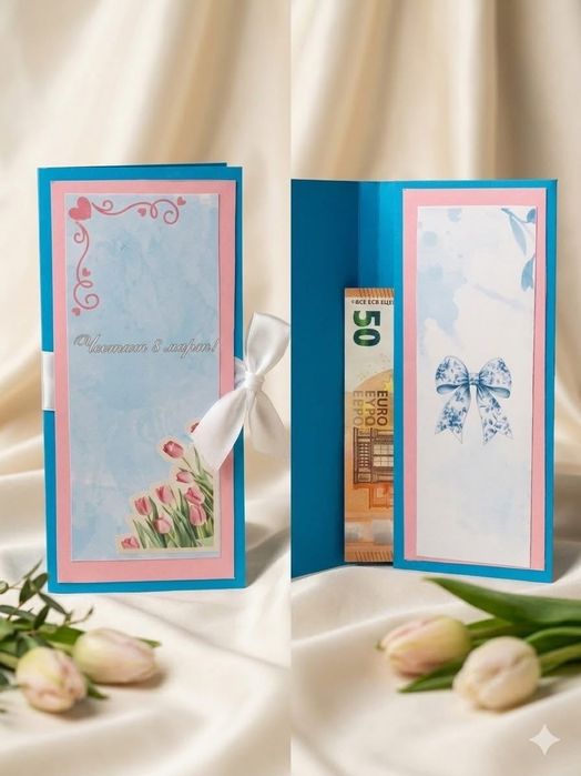 Ръчно изработени картички с джоб за пари или шоколад