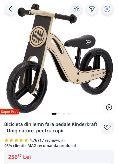 Bicicleta din lemn fara pedale Kinderkraft
