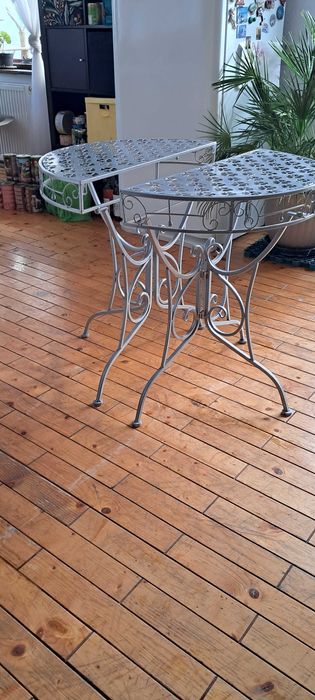 Mese metalice laterale (2 buc), din aluminiu gri metalizat