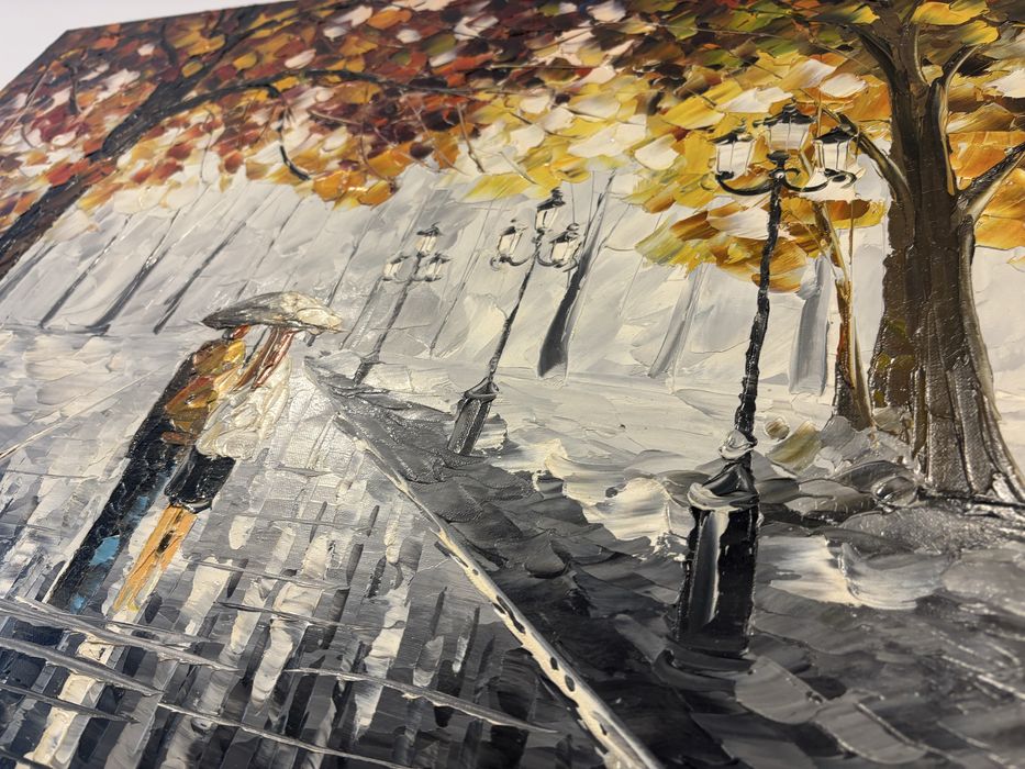 Tablou pictat manual ulei pe panza in, cutit 3D 100x60 cm