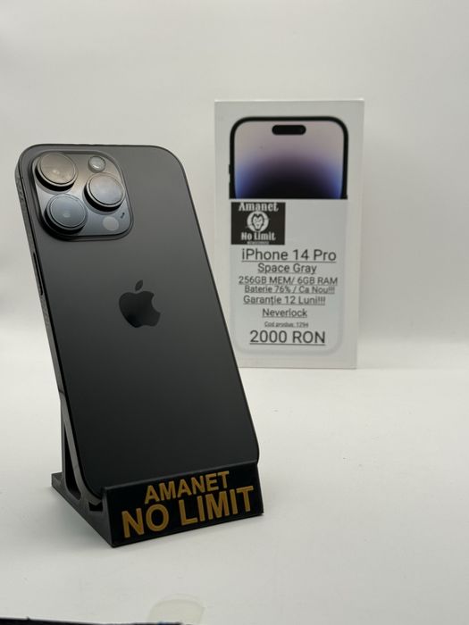 iPhone 14 Pro 256GB Space  Gray Garantie 12 Luni , AMANET NO LIMIT.