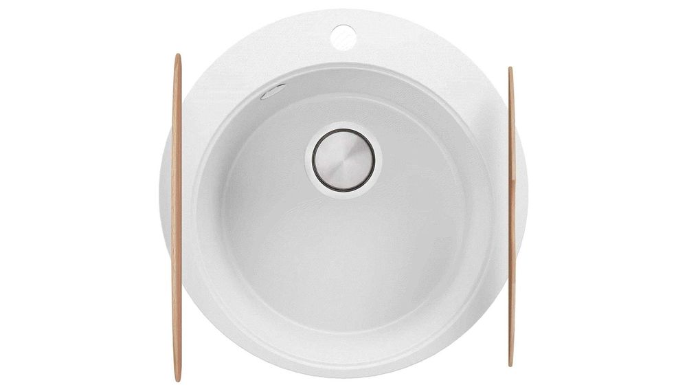 Бяла кръгла кухненска мивка от гранит Пиза 45 Top 500 x 500 мм