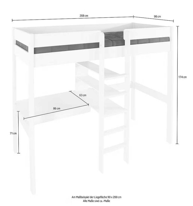 Pat supraetajat 90×200 cu birou+pat extensibil cu saltea pentru copii