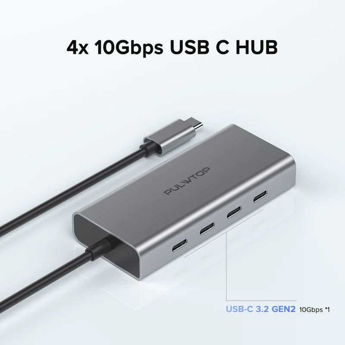 PULWTOP 4 порта 10G USB C ХЪБ за Mac,iMac,iPad и USB C лаптоп