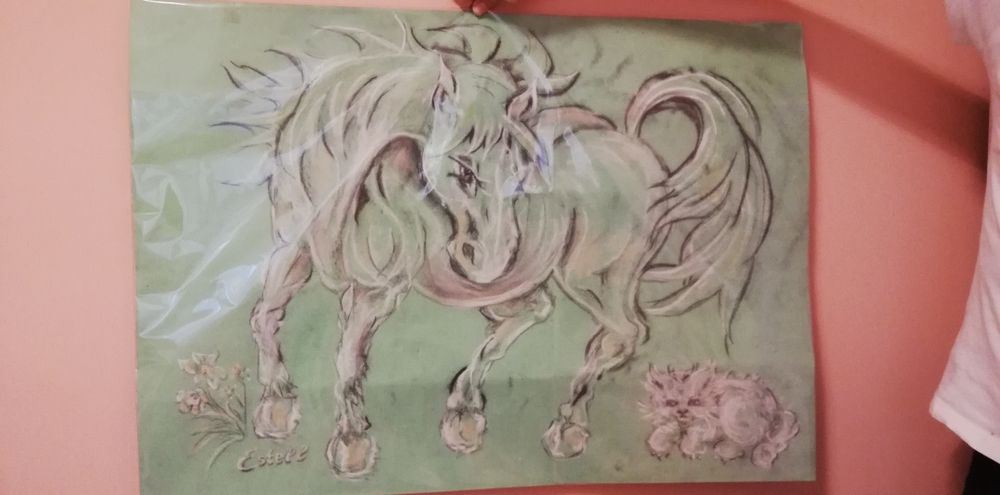 Картина с кон и коте 70х50 см.