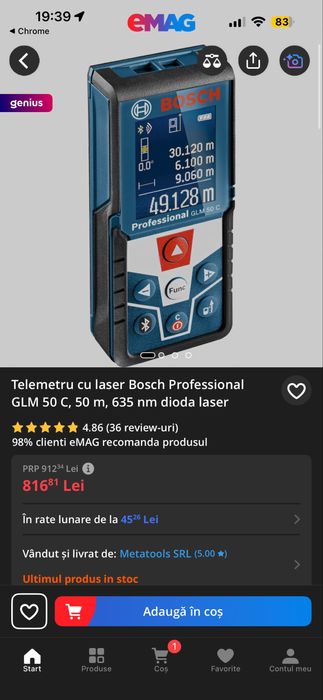 Vand telemetru cu laser Bosch GLM 50C