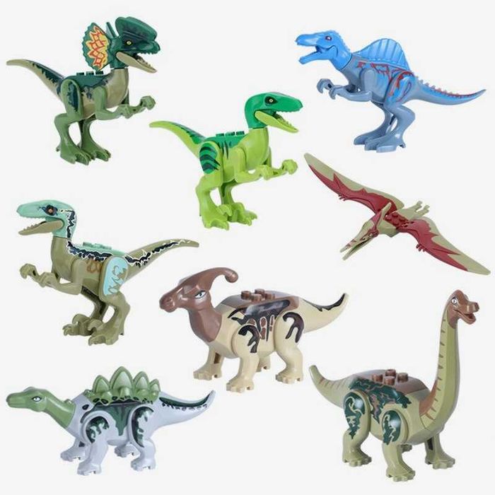 Set Dinozauri tip Lego Jurassic World cu Spinosaur si Blue Raptor