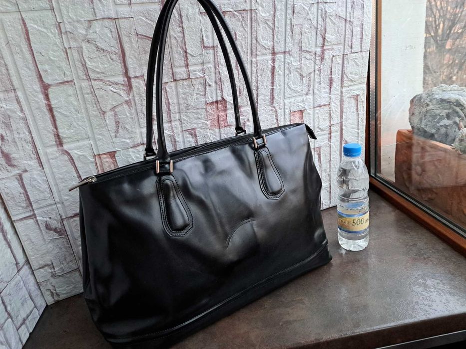 дамска чанта Chris Lancelot ,черна кожена чанта-естествена кожа