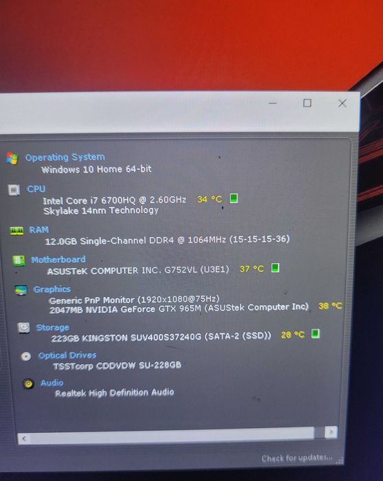 Vand laptop ASUS ROG G752VL