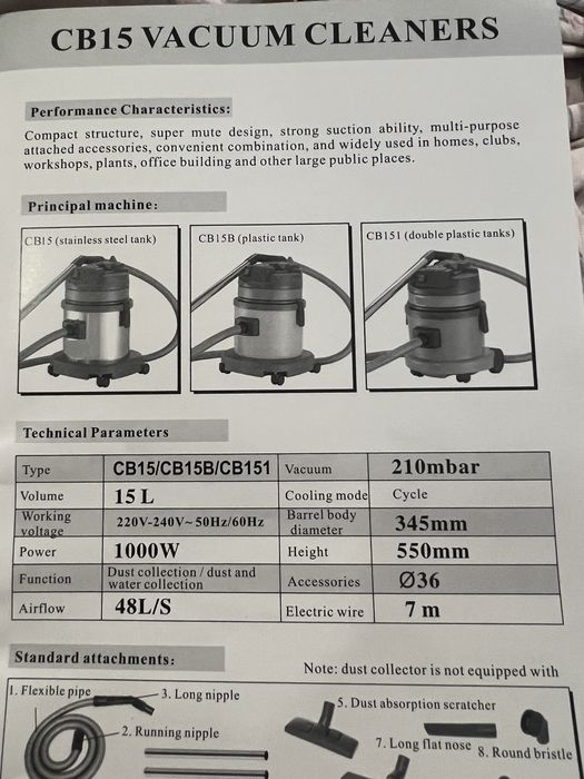 Пылесос строительный CB15 vacuum cleaner