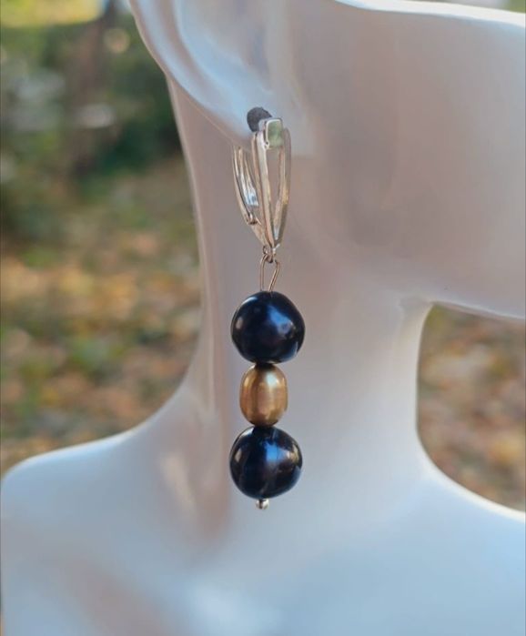 Cercei cu perle de culoare neagra si maro, copii