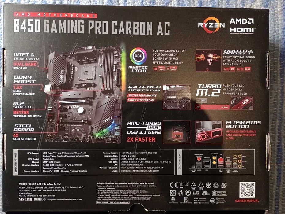MSI B450 GAMING PRO CARBON WIFI +  Ryzen 5 5600G, шестядрен 3.9/4.4GHz