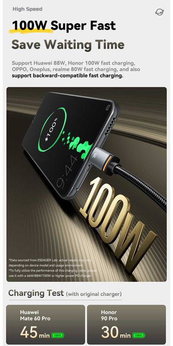 Cablu USB-A la iP+USB-C iPhone OnePlus Oppo Realme Honor Huawei Vivo