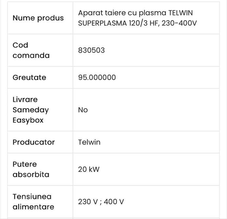 Plasma de debitat metale Telwin Superplasma 120/3HF  / 120 amperi