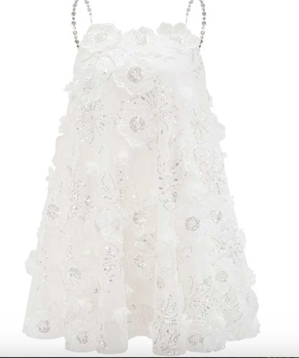 Miss Rosier къса бяла официална рокля с цветя и камъни