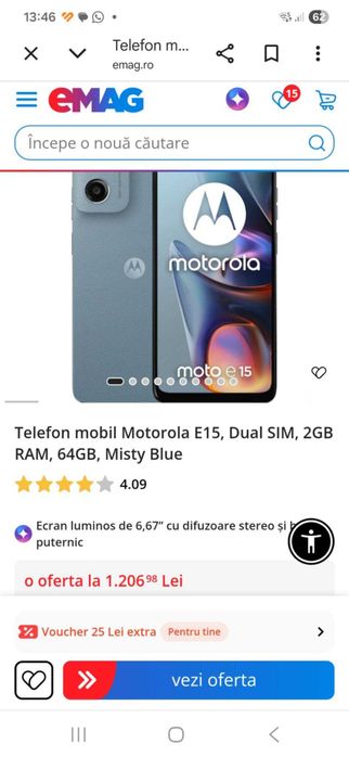 Motorola E15 64 GB Misty Blue