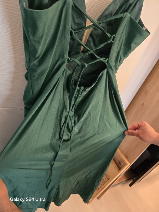 Тъмнозелена официална дълга рокля