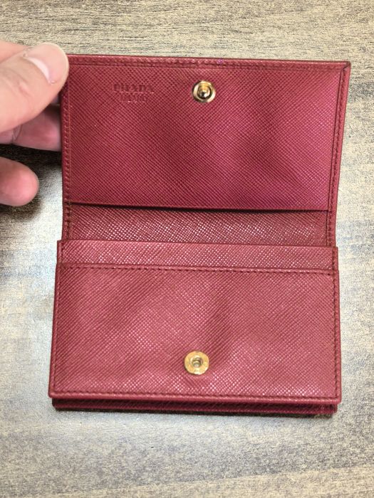 Prada Small Card Case Wallet Red Saffiano