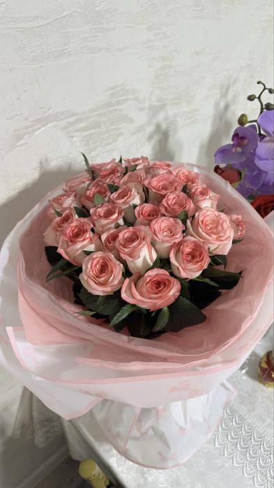 цветы розовые розы, 25шт