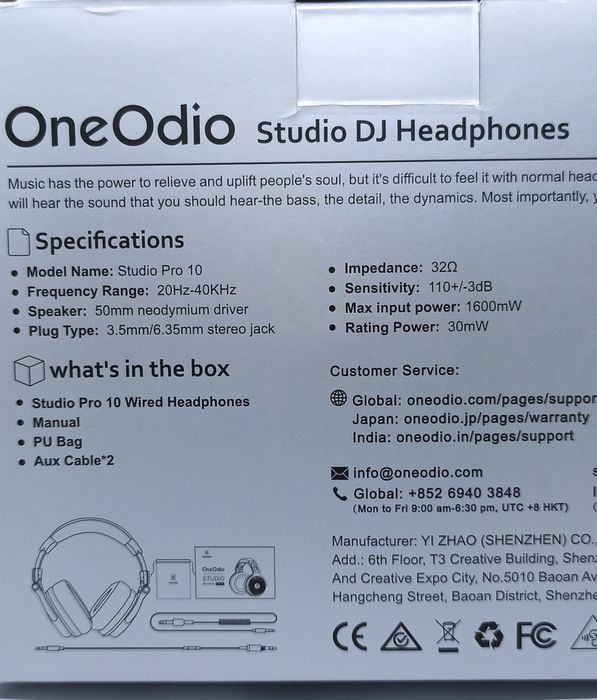 Професионални слушалки OneOdio Studio Pro 10, 20 Hz - 40 KHz, 6.35/3.5