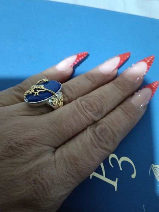 Inel lapis lazuli placat cu argint și aur mărimea 9