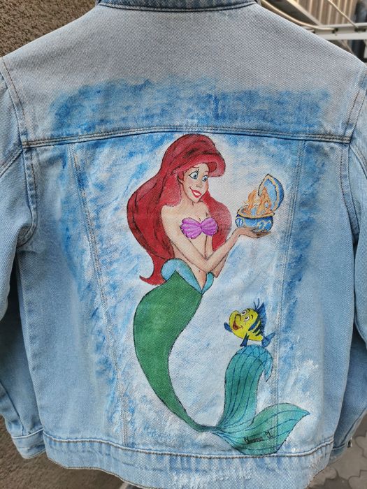 Geaca blugi pictata manual Ariel Disney Mica Sirena mărime 8-10 ani