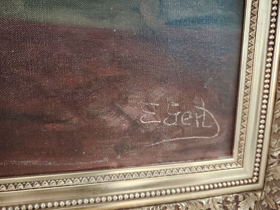Ulei pe pânză "Femeie la fereastră" realizată de artista daneză Edith Gert (1906–1983)