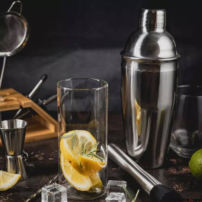 Set barman pentru bauturi, cocktailuri, shaker, 13 piese, argintiu,