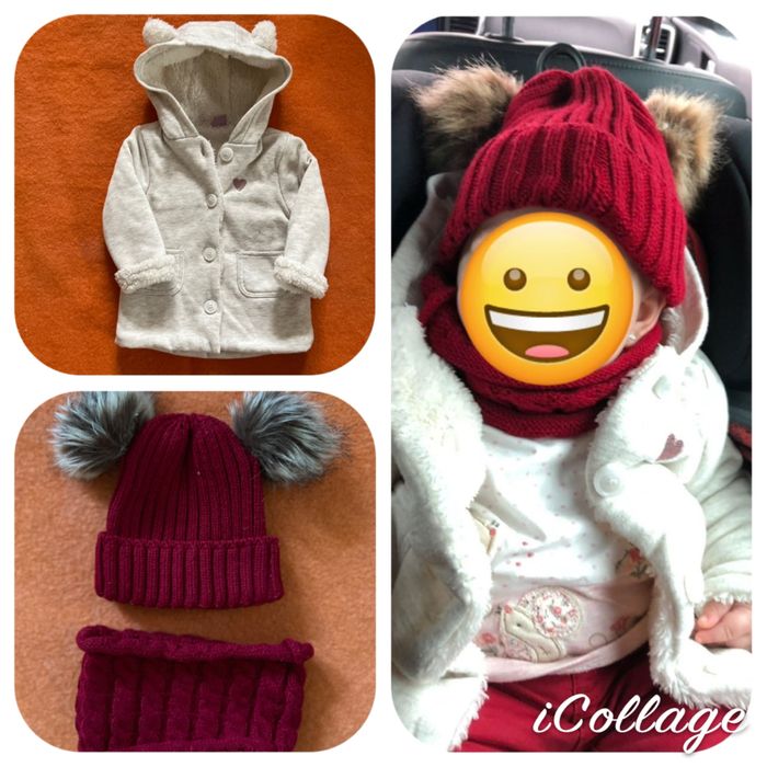 cojoc cu blanita si set caciula + fular  6-9 luni