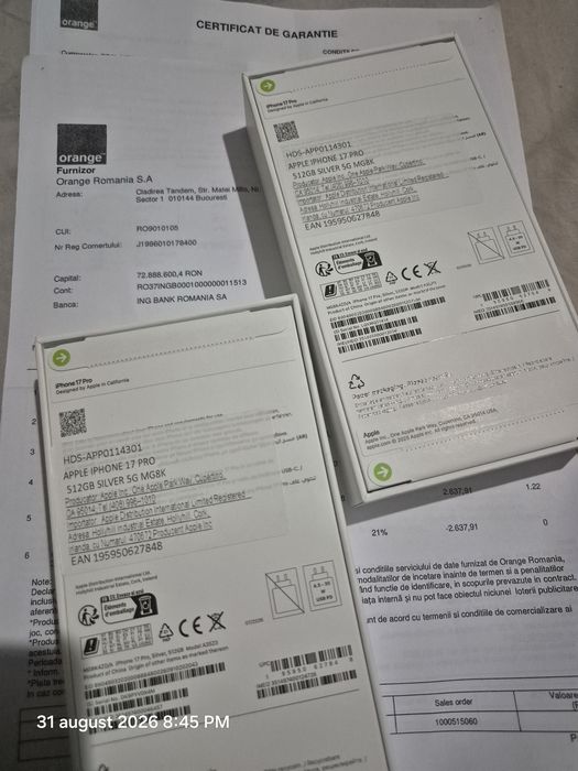 Iphone 17 Pro 512gb - Sigilat - Liber de rețea - SILVER - Factura