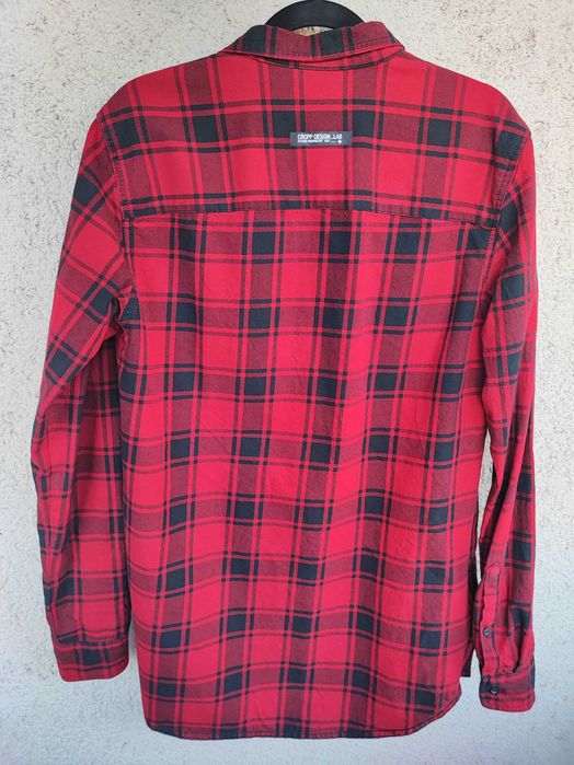 Cămașă Cropp in carouri roșu-negru, bumbac gros, slim fit, mărimea L
