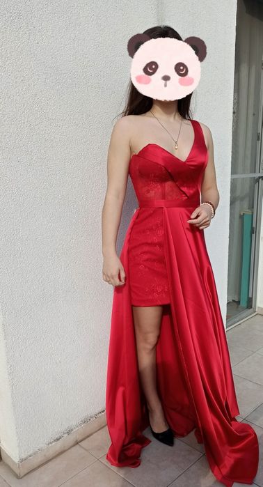 Официална сатенена червена рокля