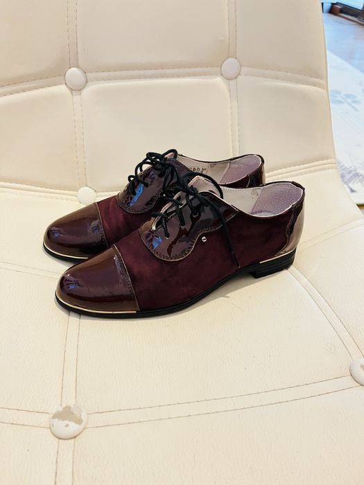 Pantofi casual dama piele negru/burgundy M 36
