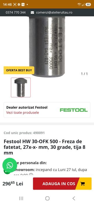 Festool OFK 500 Q-Plus R3 - Masina de frezat muchii  450 W, - +4x Freze Profi