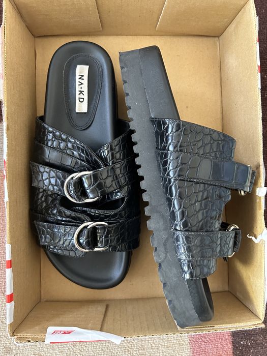 Черни чехли крокодилска кожа 38