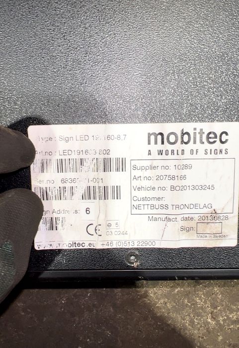 20758166 Semnul destinației autobuzului, dreapta MOBITEC B7, B8, B9, B12 bus (2005-) VOLVO