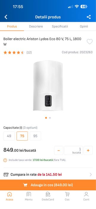 Boiler Electric Ariston Lydos Eco 80L // Nou cu garantie !