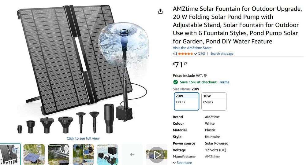 pompa de apa solară pentru exterior, pliabilă de 20 W cu suport reglabil, havuz solar pentru exterior
