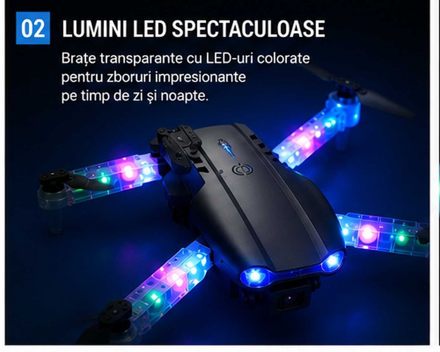 Mini Drona Pliabila Light Edition cu Camera Duala HD, Wi-Fi FPV si 2 Baterii – Raza de Control de pana la 100m