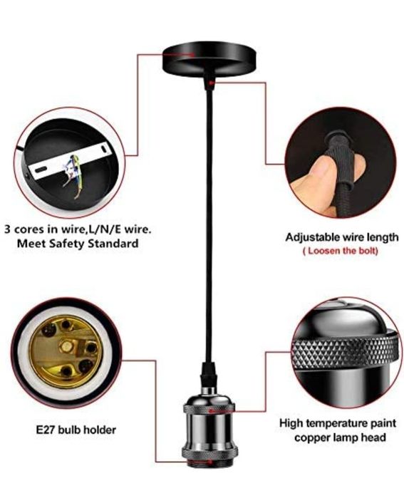 Винтидж ретро индустриална висяща лампа - сет от 3 бр.