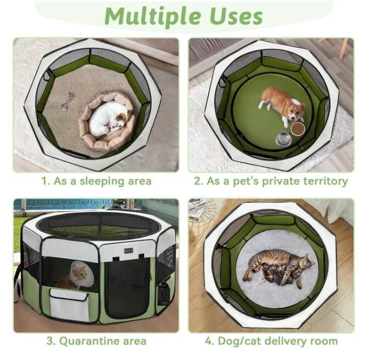 Вътрешна кошара за кучета PETSFIT; 116 × 106 × 72 см, зелена