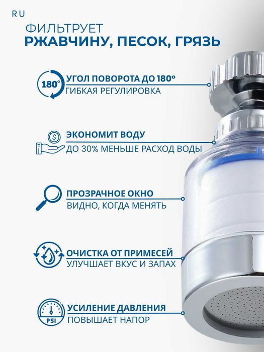 Фильтр на кран CleanSpace, аэратор, насадка, для любых смесителей