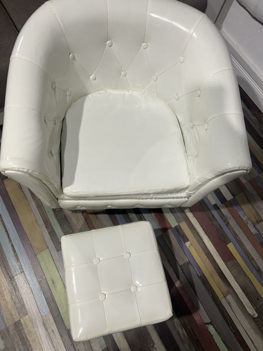 Fotoliu copii alb ecopele cu taburet