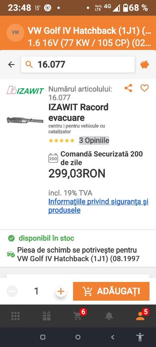 Catalizator eșapament mijloc golf 4 1.6 16v azd