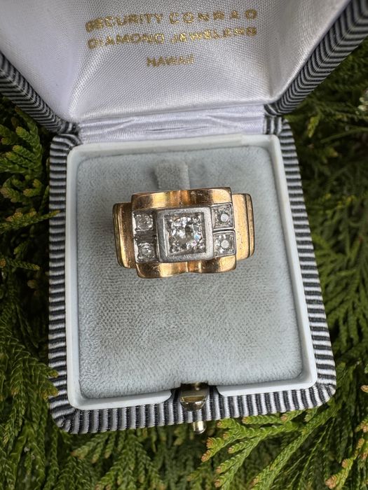 Inel model tank aur, platina si diamante